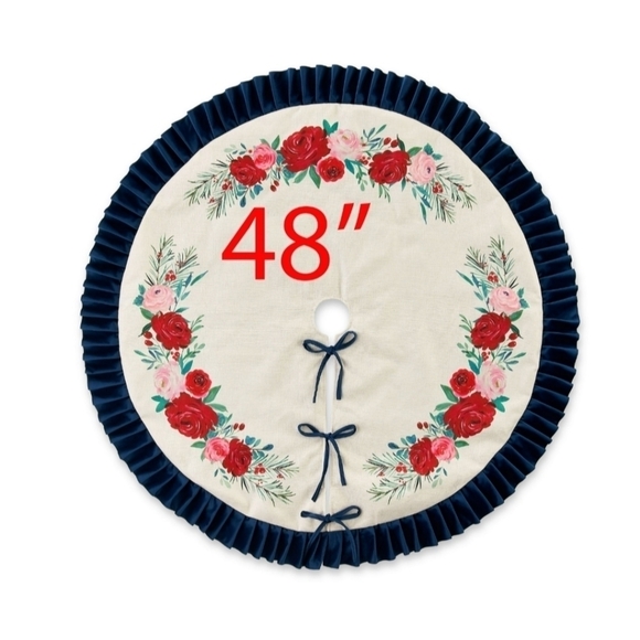 Pioneer Woman Blue Ruffle & Red Roses Christmas Tree Skirt, 48" - Picture 2 of 4